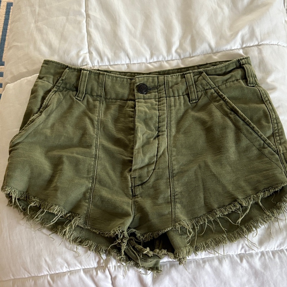Free People Olive Green Women's Frayed Hem Shorts